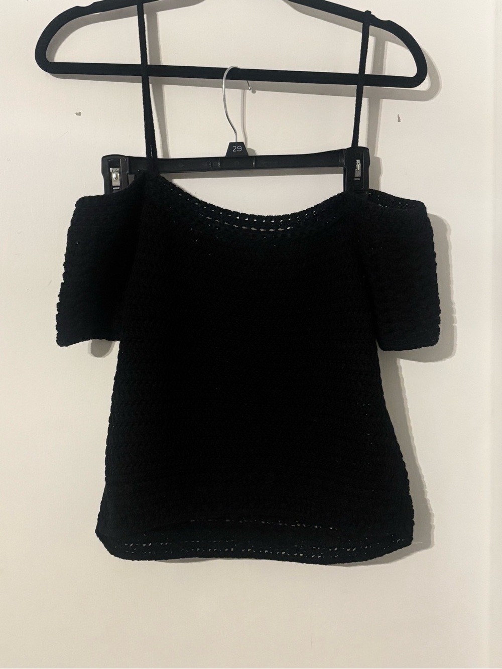 Vince Black Crochet Off-the-Shoulder Sweater Top